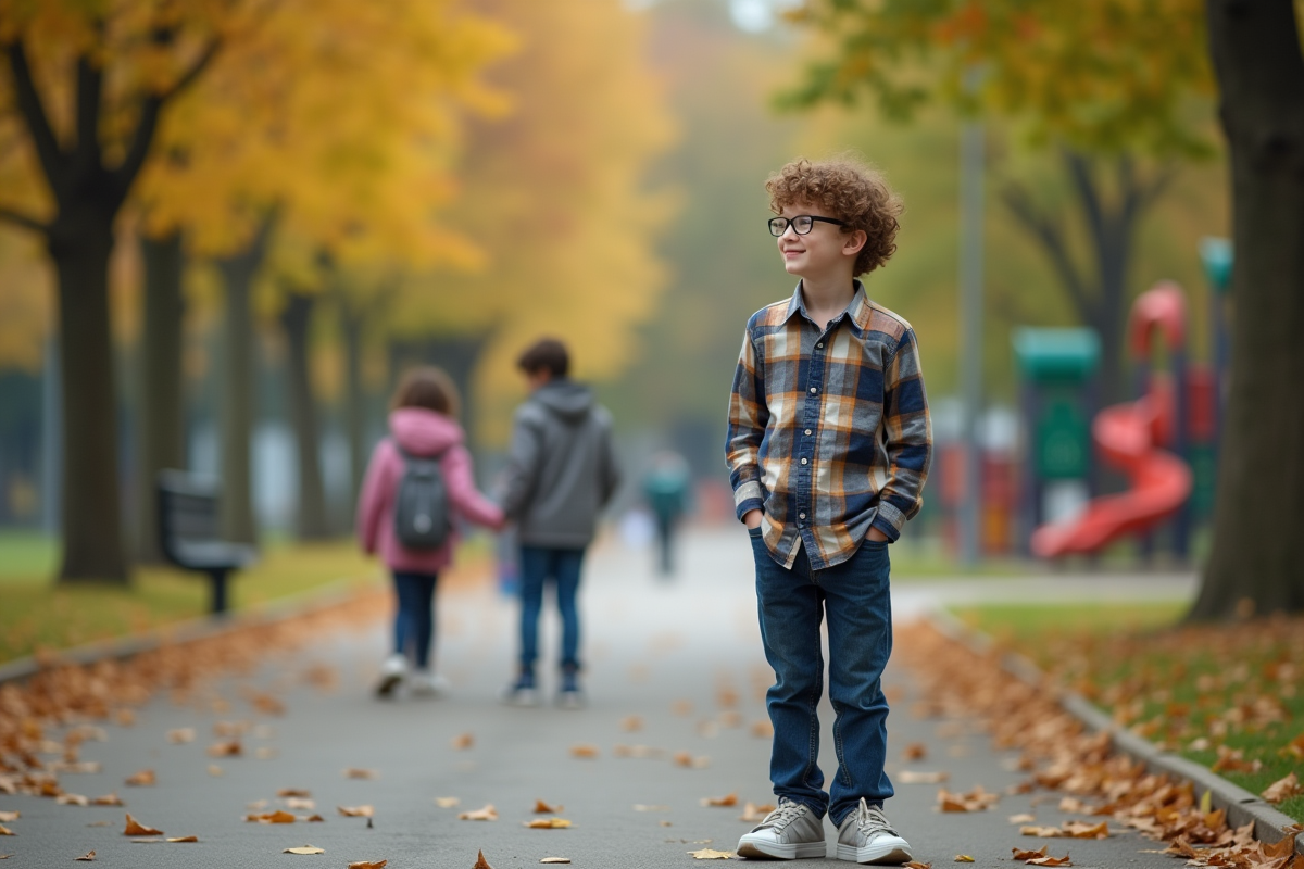Adolescent dans un parc observant les enfants jouer