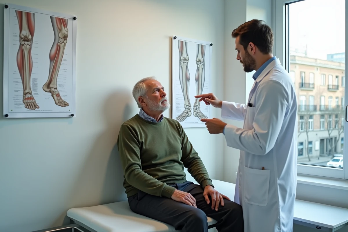 Consultation rhumatologique d'un patient senior discutant du traitement GCA 2700 avec son médecin