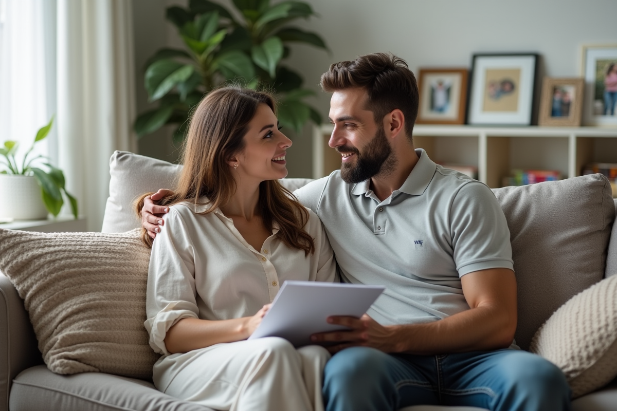 Couple discutant confortablement dans le salon
