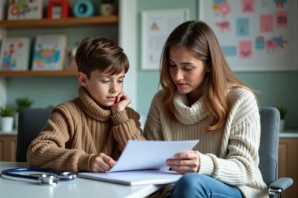 Jeune garçon et mère dans un cabinet médical