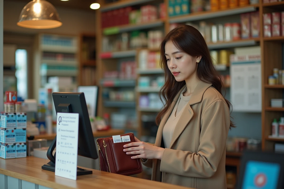 Jeune femme achetant cigarettes au magasin
