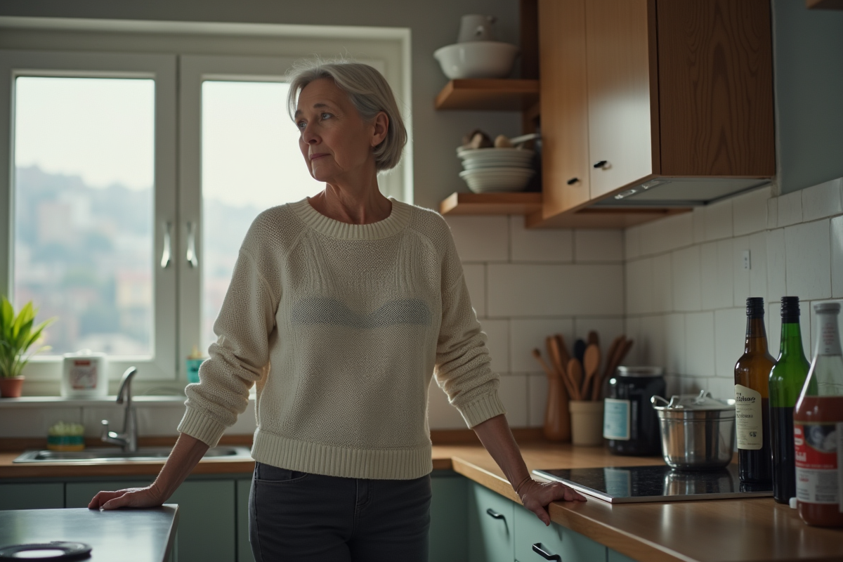 Femme dans une cuisine calme et bien rangée