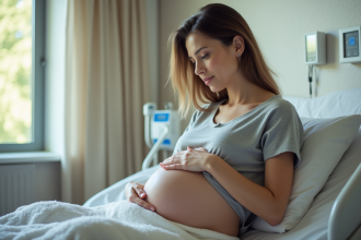 Femme enceinte assise dans une salle de maternité calme