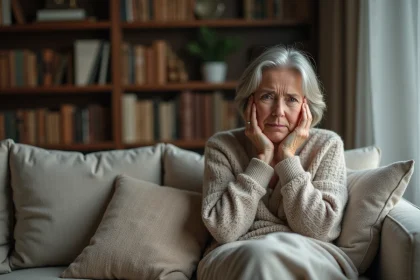 Femme d'âge moyen en détente dans un salon calme