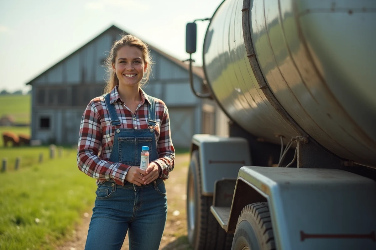 Jeune fermière souriante à côté d