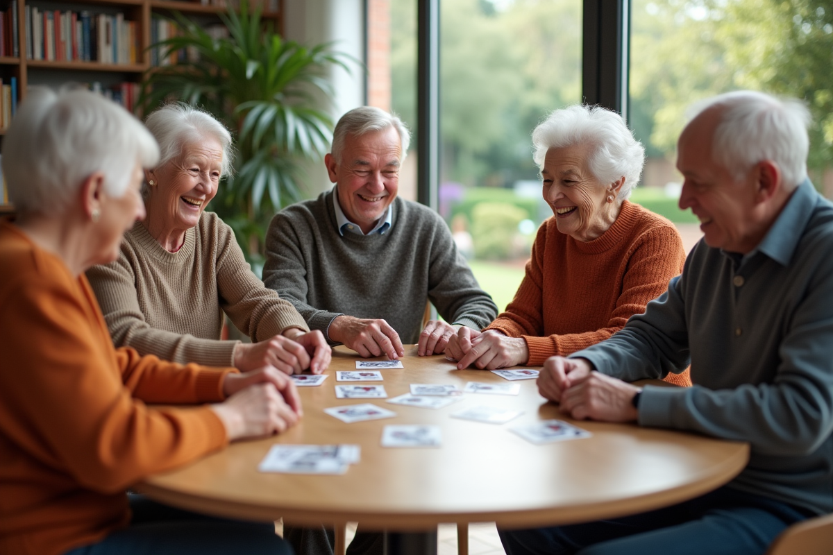 Groupe de seniors jouant à un jeu de cartes