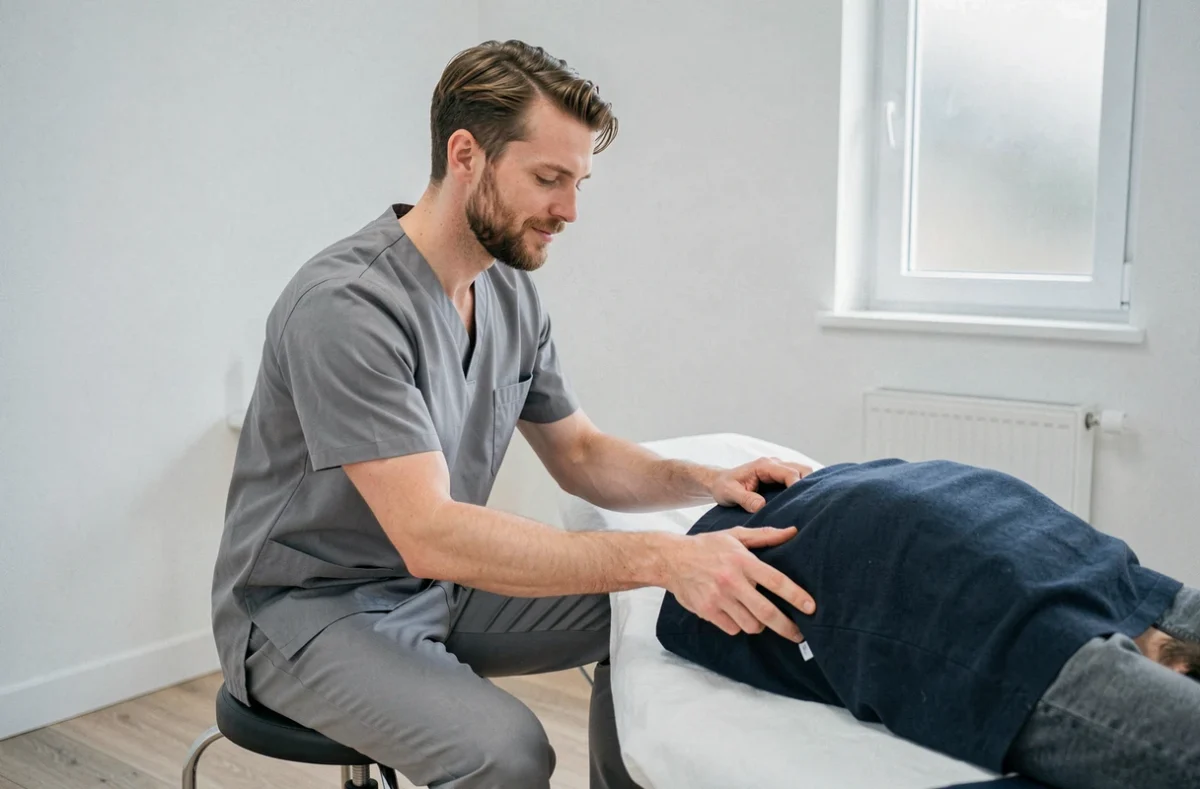Guillaume Lafargue, ostéopathe dans les Deux-Sèvres, en consultation avec un patient