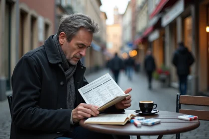 Homme d'âge moyen dans un bistrot belge en ville