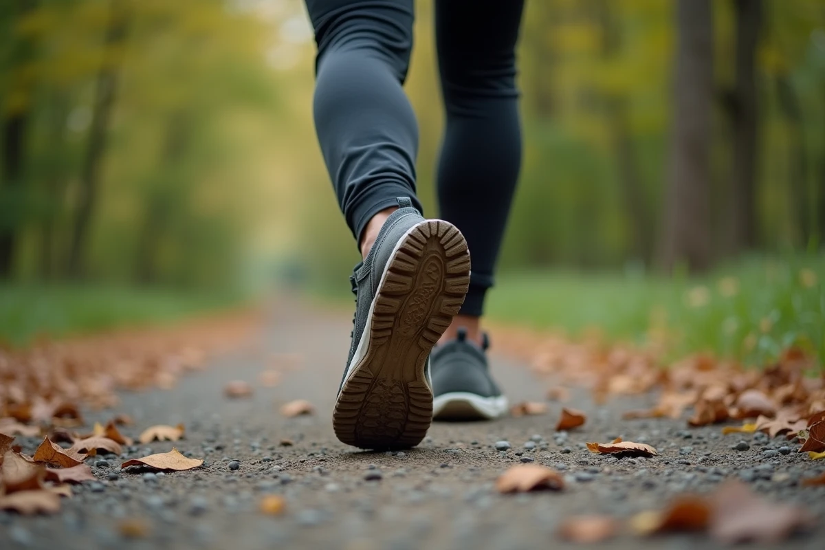 Homme en randonnée présentant une douleur au bord externe du pied gauche en marchant sur un sentier