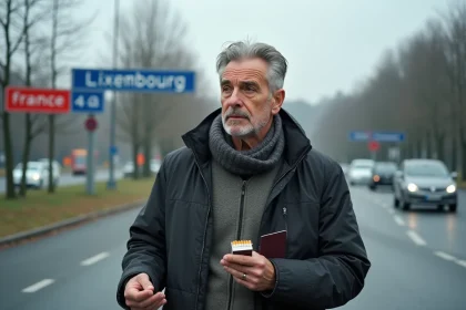 Homme d'âge moyen à la frontière Luxembourg France