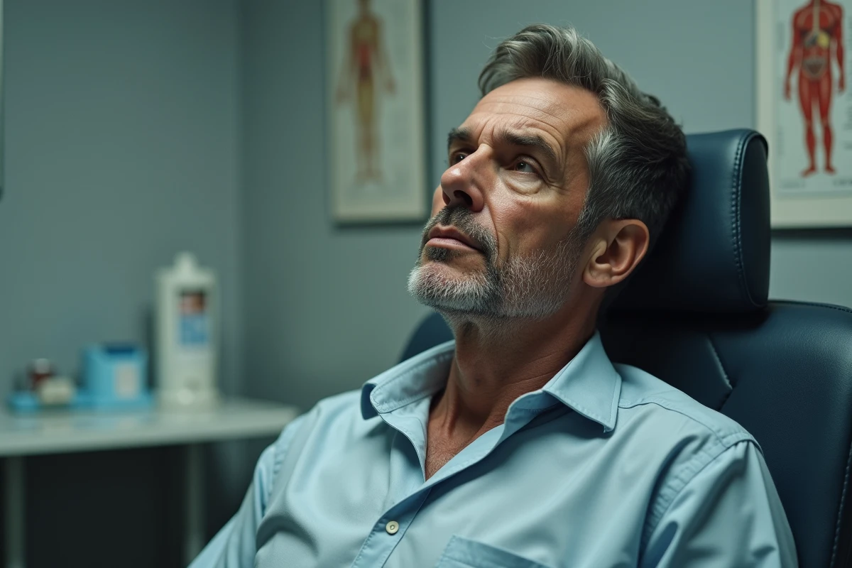 Homme fumeur en examen médical bouche ouverte