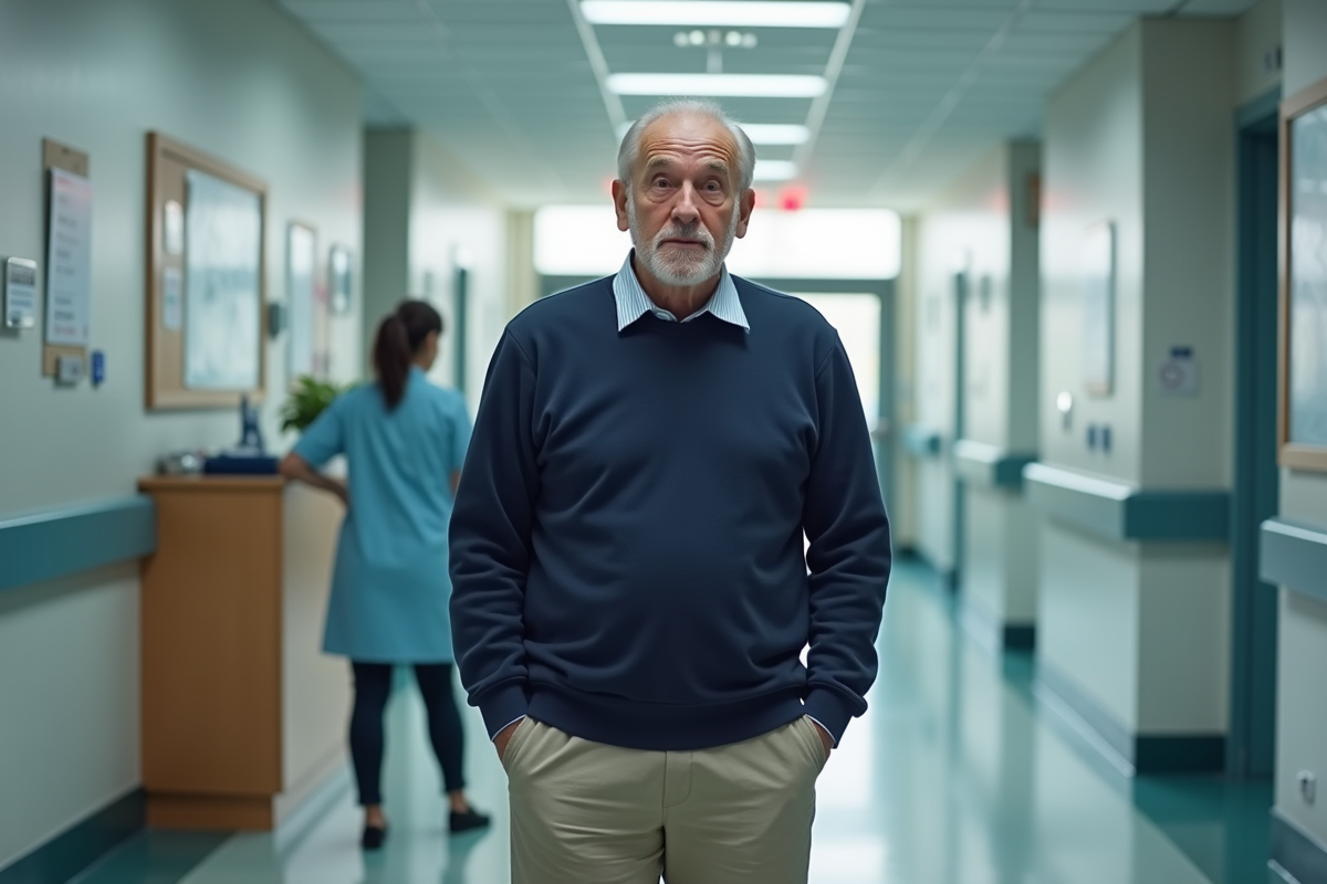 Homme inquiet parlant avec le personnel à l