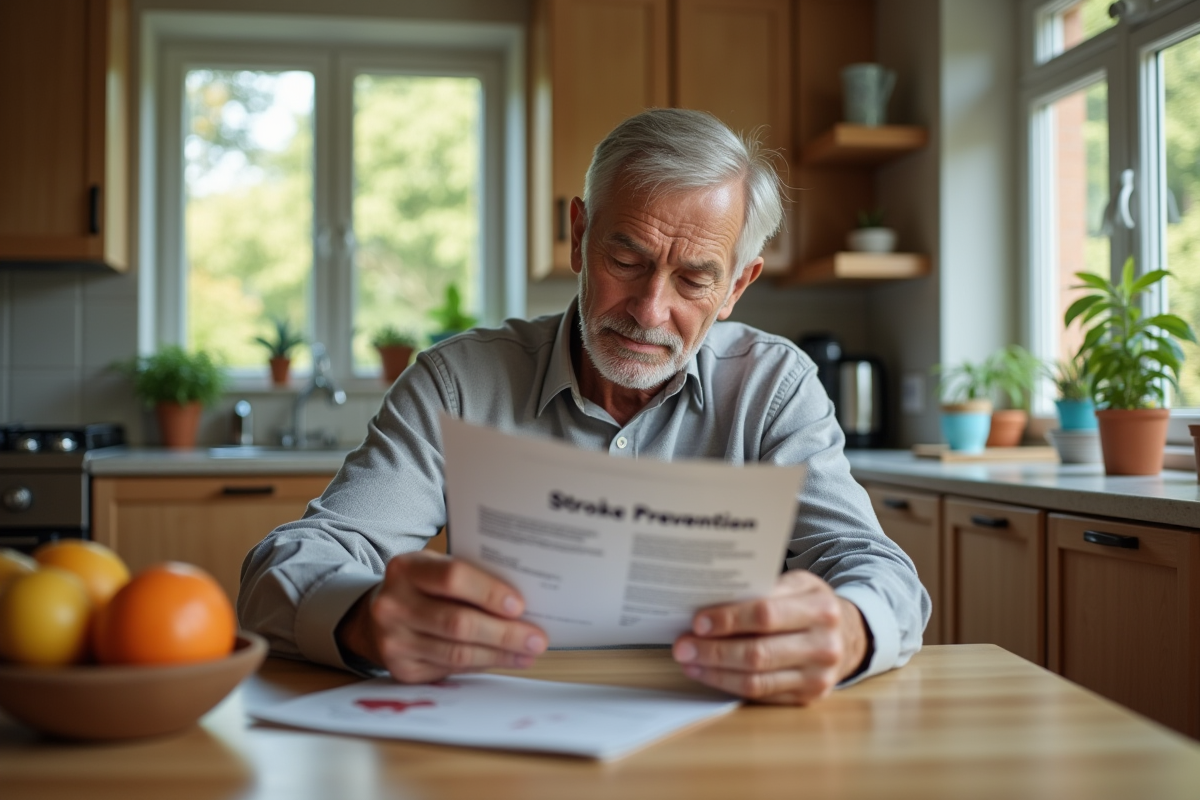 Homme âgé lisant une brochure sur la prévention des AVC