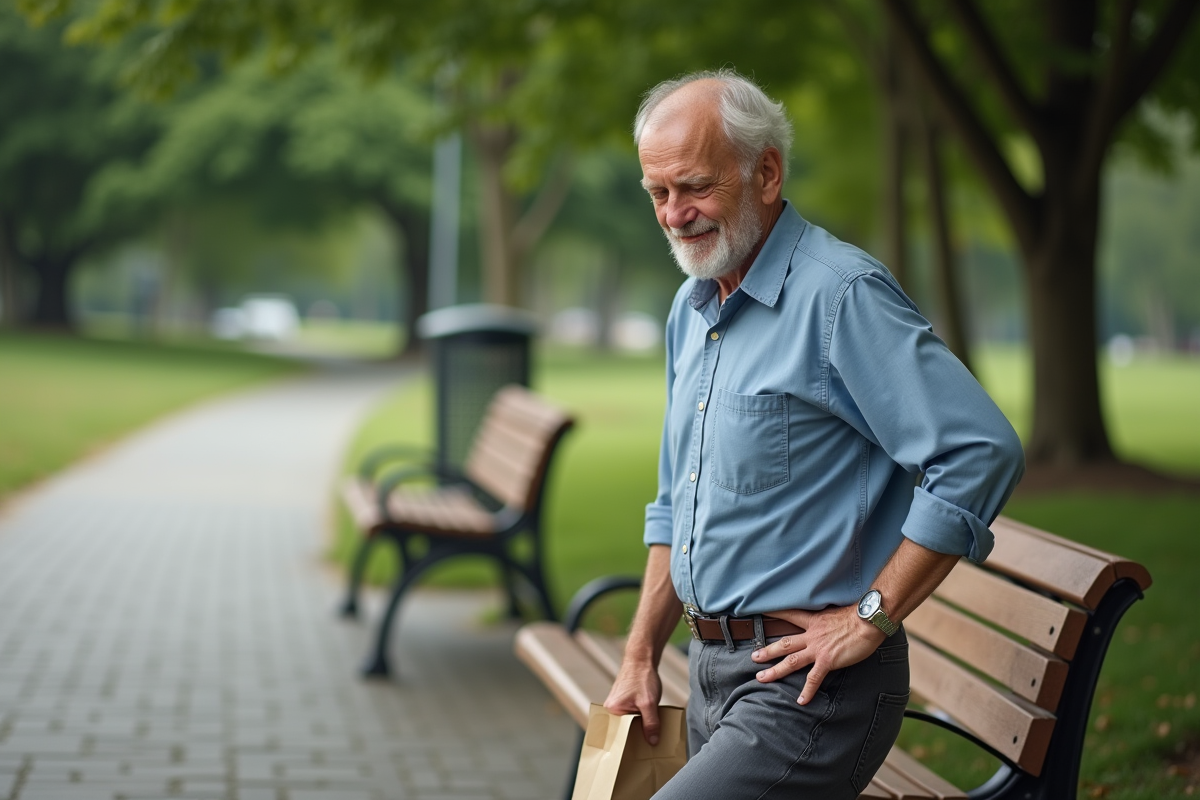 Homme senior en extérieur se massant le genou