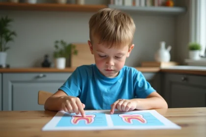 Garçon de 9 ans étudiant un diagramme dentaire coloré