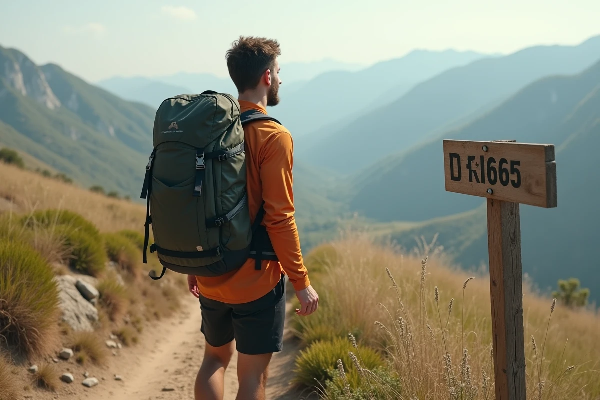 Jeune homme ajustant son sac à dos près d