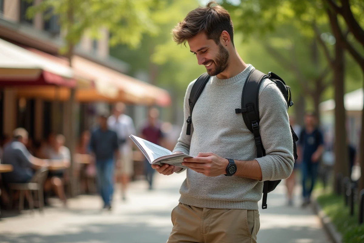 Jeune homme dans un parc urbain avec notes pratiques