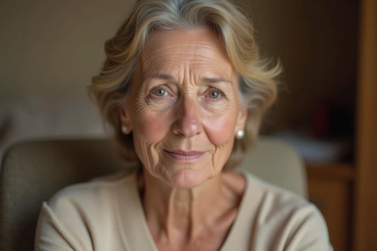 Gros plan d'une lésion cutanée suspecte sur le nez d'une femme âgée, illustrant les signes visuels d'un possible cancer de la peau du nez