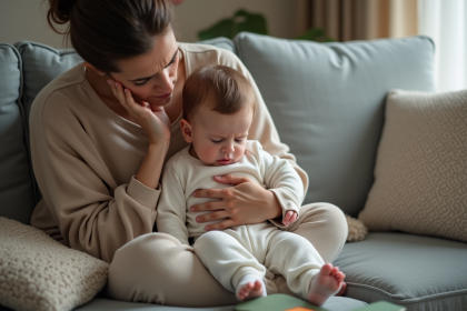 Mère inquiète vérifiant la fièvre de son bébé