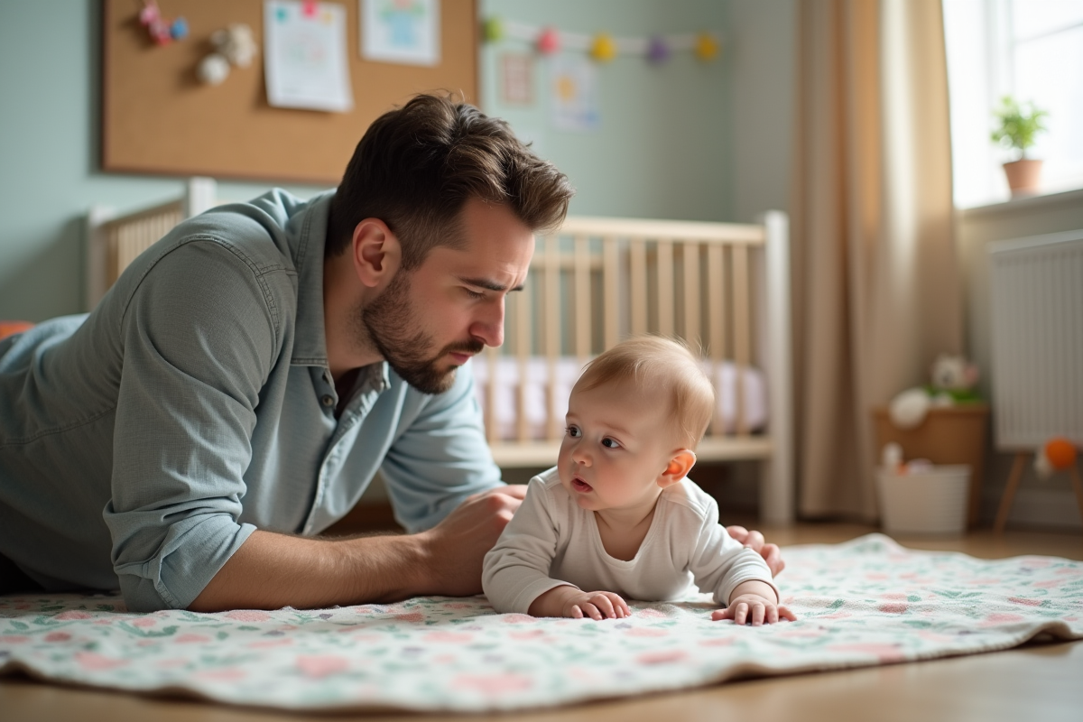Père observant son bébé dans la nurserie