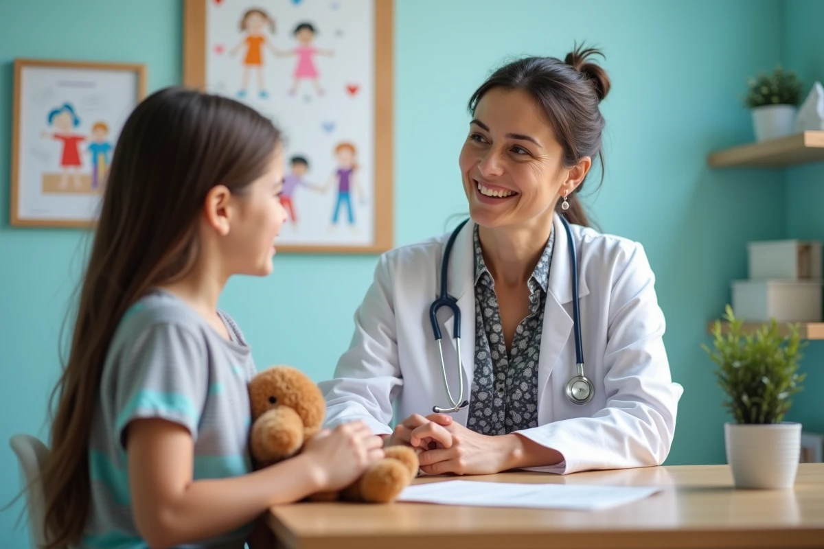 Pediatre et jeune fille dans une consultation