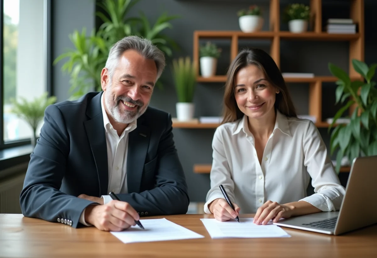 Un couple d'adultes au bureau moderne en réunion