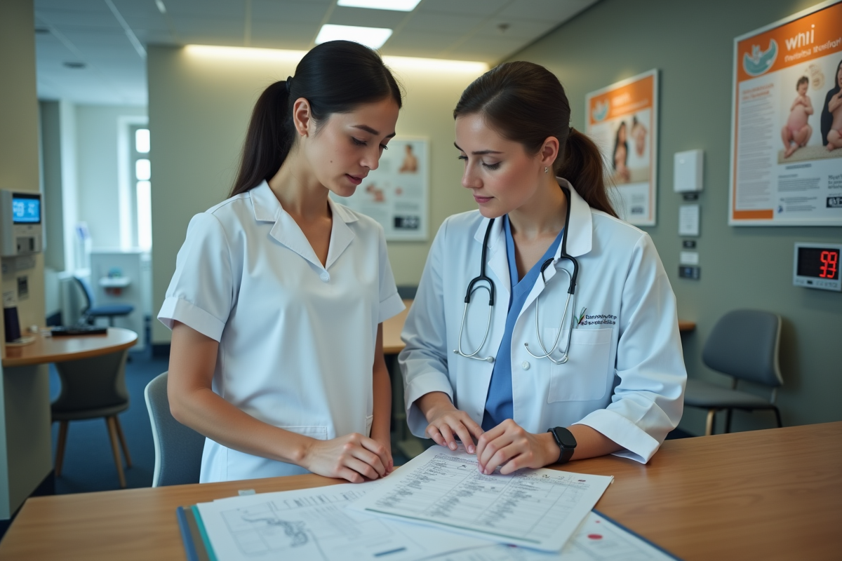 Deux professionnels de santé discutant d un dossier